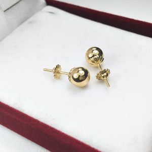Par Aros Oro 18K Bolita Lisa Grande  8 Mm A Rosca 2.6 Gramos