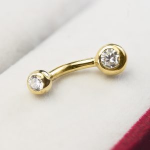 Piercing Oro 18 K Para Ombligo Bolita Con Piedras 1,2 Gramos