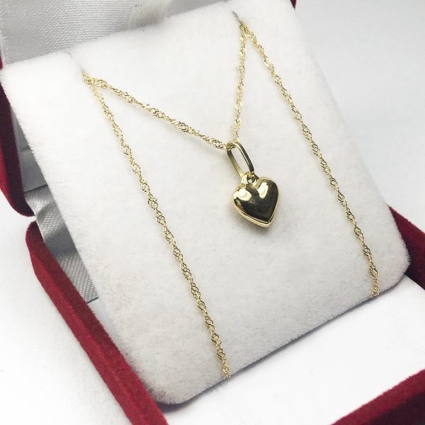 Conjunto Oro 18 K Cadena Singapur + Corazón Gordito Mediano