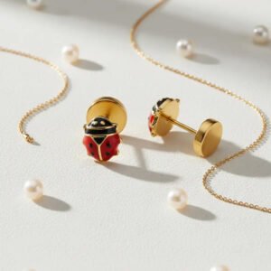 Par Aritos Abridores Con Perno Oro 18 K Vaquita San Antonio Chica