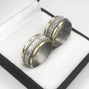 Par de Alianzas Plata 925 y Oro 18K Trenza Con Guarda