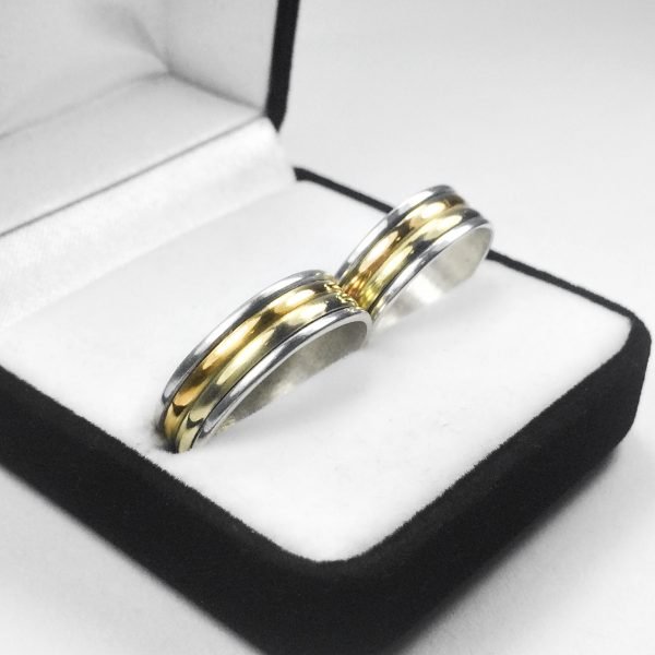 Par de Alianzas Plata 925 y Oro 18K Tricolor