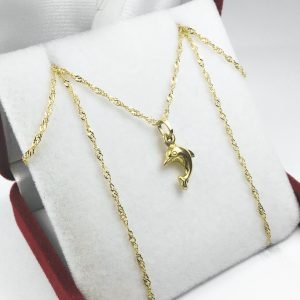 Conjunto Oro 18 K Cadena Singapur Con Dije Delfin