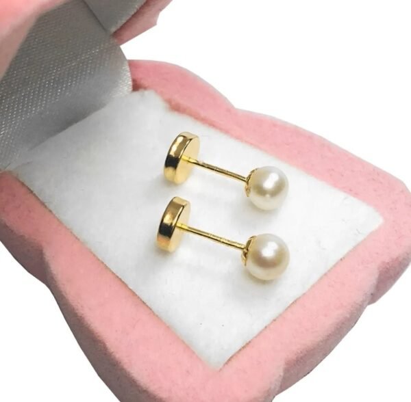 Par Aritos Abridores Perno Oro 18 K Perla Chica, Mediana o Grande - Imagen 2