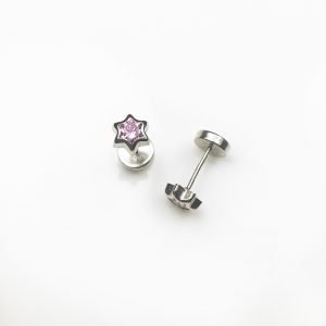 Par Aros Abridores Oro Blanco 18 K Estrella con Piedra - Rosa