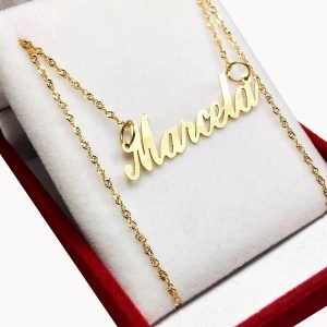 Conjunto Oro 18K Cadena Singapur con Nombre a Elección