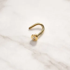 Piercing Oro 18K Para Nariz Corazón Con Piedra
