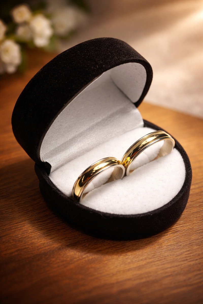 Par Alianzas Plata 925 y Oro 18 K Anchas Compromiso - Imagen 3