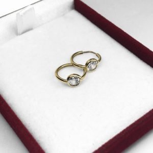 Par Aros Oro 18k Argollas C/ Piedra 1 Gr 12mm