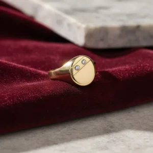 Anillo Sello Ovalado Pulido Oro 18k 2 Piedras 2 Gramos