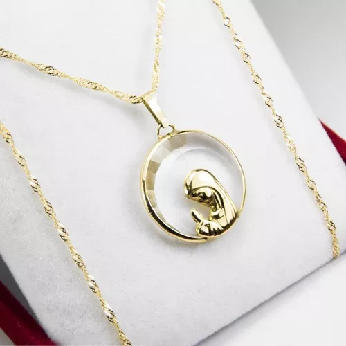 Conjunto Oro 18k Mujer Cadena 50 Cm Y Virgen Niña Mediana