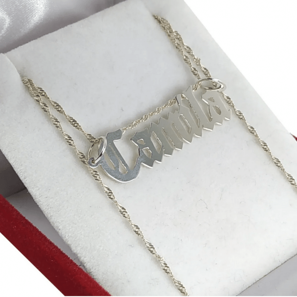 Conjunto Plata 925 Dije Nombre Letra Gotica Y Cadena - Imagen 3