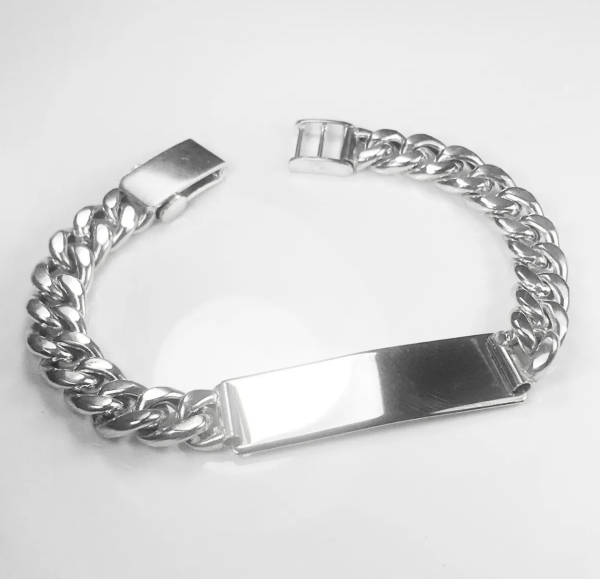 Pulsera Plata 925 Gruesa Identidad Con Grabado Hombre 9 Mm - Imagen 4