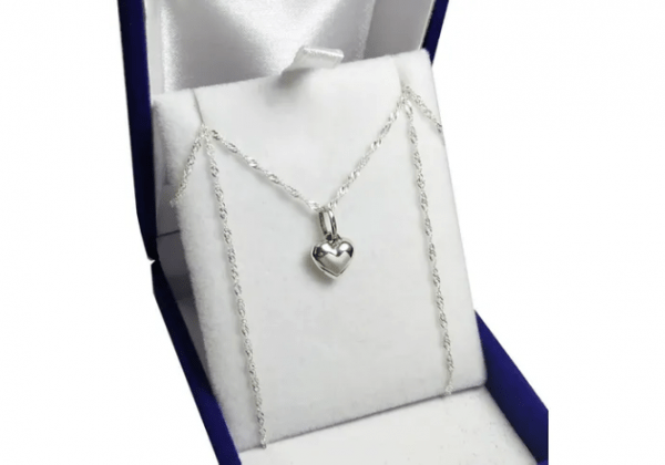Conjunto Plata 925 Cadena Singapur + Dije Corazón Inflado