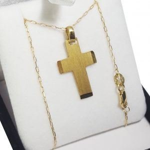 Conjunto de Oro Cadena Con Cruz Lisa Arenada