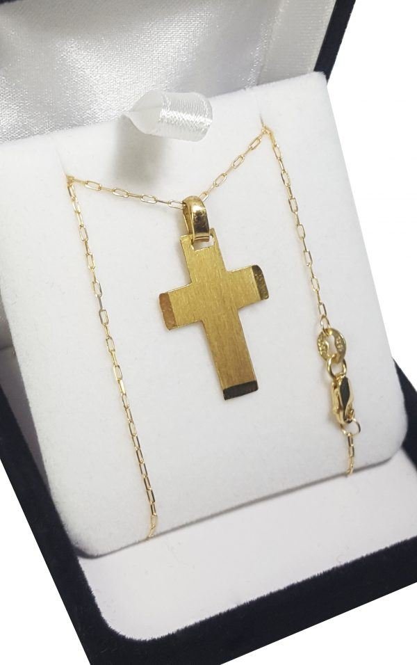 Conjunto de Oro Cadena Con Cruz Lisa Arenada