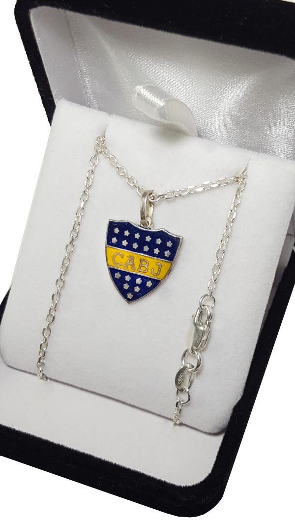 Conjunto Plata 925 Cadena Con Escudo Esmaltado de Futbol - Imagen 2