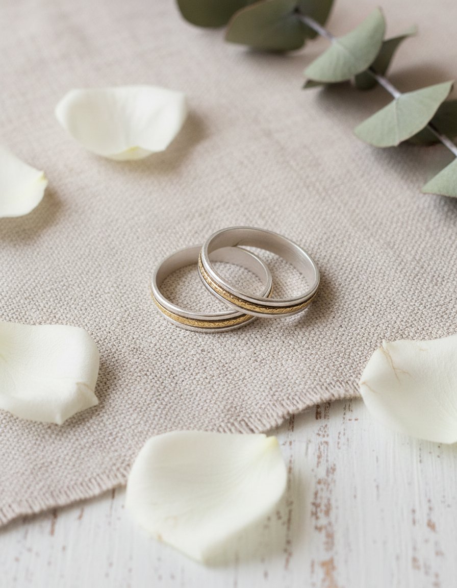 Par Alianzas Plata 925 Y Oro 18k Labradas Compromiso (AR34ob) - Imagen 3