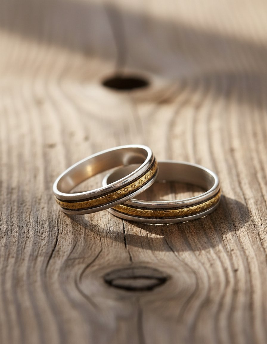 Par Alianzas Plata 925 Y Oro 18k Labradas Compromiso (AR34ob)