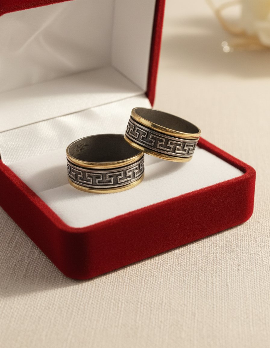 Alianzas Plata 925 Y Oro 18 Kts Labradas Relieve Tipo Guarda Griega (AR14)