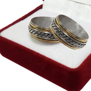 Alianzas Plata 925 Y Oro 18 Kts Centro Hilo Retorcido Grueso En Centro (AR166)