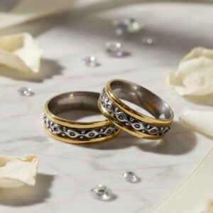 Alianzas Plata 925 Y Oro 18 Kts Labradas Relieve Tipo Guarda Griega (AR21)