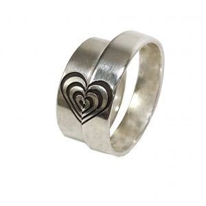 Alianzas De Plata 925 Cinta Facetada Con Corazón