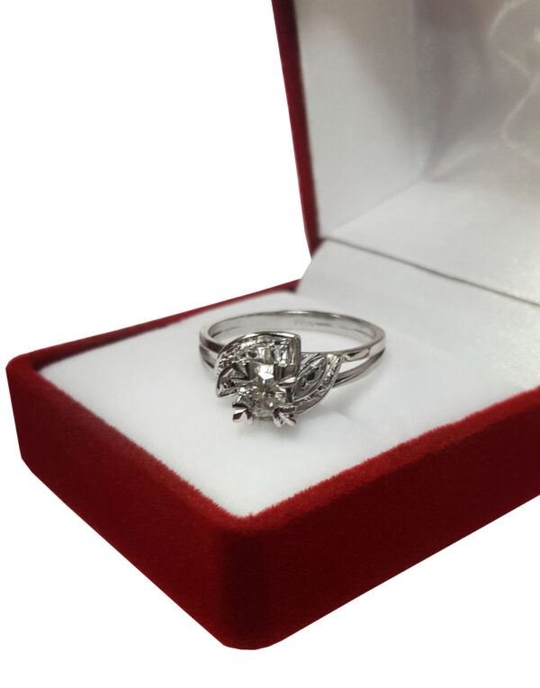 Anillo Mujer Oro Blanco 18 Kilates Modelo Hojita Brillantes - Imagen 2