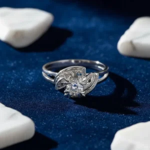 Anillo Mujer Oro Blanco 18 Kilates Modelo Hojita Brillantes