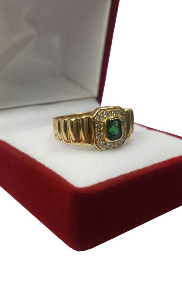 Anillo Mujer Oro Amarillo 18 Kts Esmeralda Con Brillantes - Imagen 2