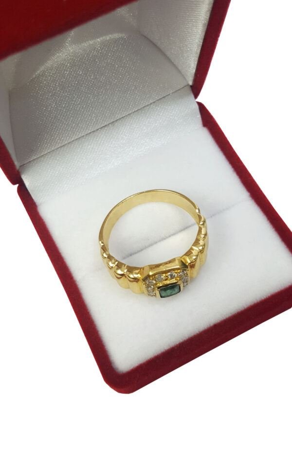 Anillo Mujer Oro Amarillo 18 Kts Esmeralda Con Brillantes - Imagen 3