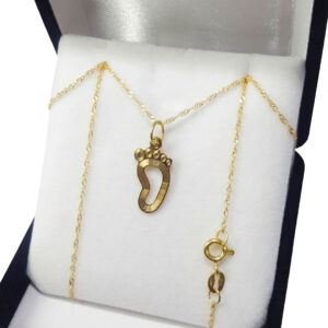 Conjunto Cadena Con Dije Pie Huella Oro 18 K