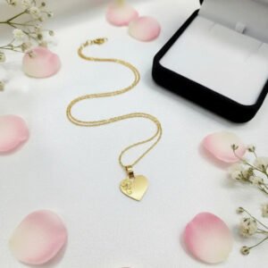 Conjunto Cadena + Medalla Corazón Grabado Aniversario 1.1 Gramos