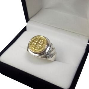 Sello Anillo San Benito Plata 925 Y Oro 18k Mujer Hombre