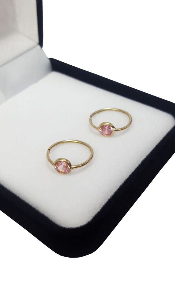 Aros Argollas Cubanos Oro 18k Con Piedra Chica 10 Mm Mujer - Imagen 2