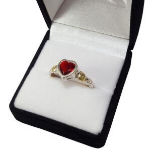 Anillo Corazón Con Piedra Plata 925 Y Oro 18 Kilates