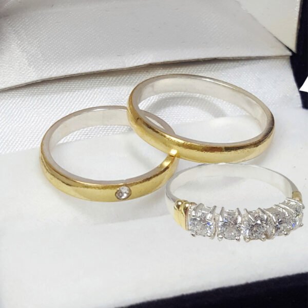Combo Alianzas Media Caña C/ Piedra Plata 925 Y Oro 18k - Imagen 2