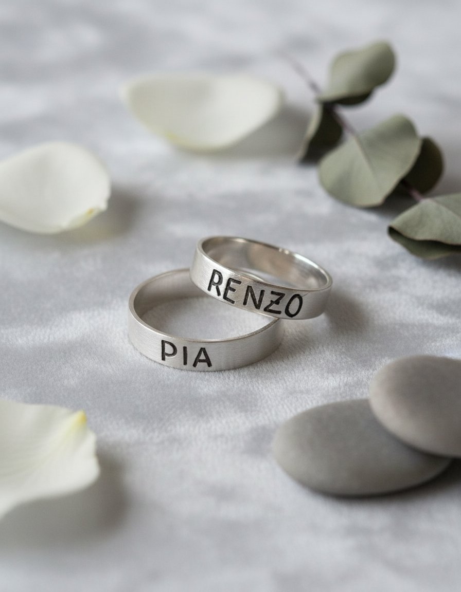 Par De Alianzas Plata 925 Con Nombre Casamiento Compromiso - Imagen 3