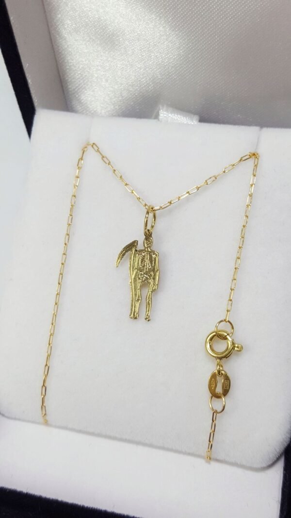 Conjunto Oro 18k Cadena Forcet 45 Cm Y Dije San La Muerte - Imagen 2