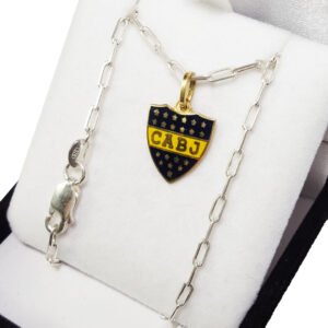 Conjunto Plata 925 Y Oro 18k Escudo Boca Esmaltado Cadena