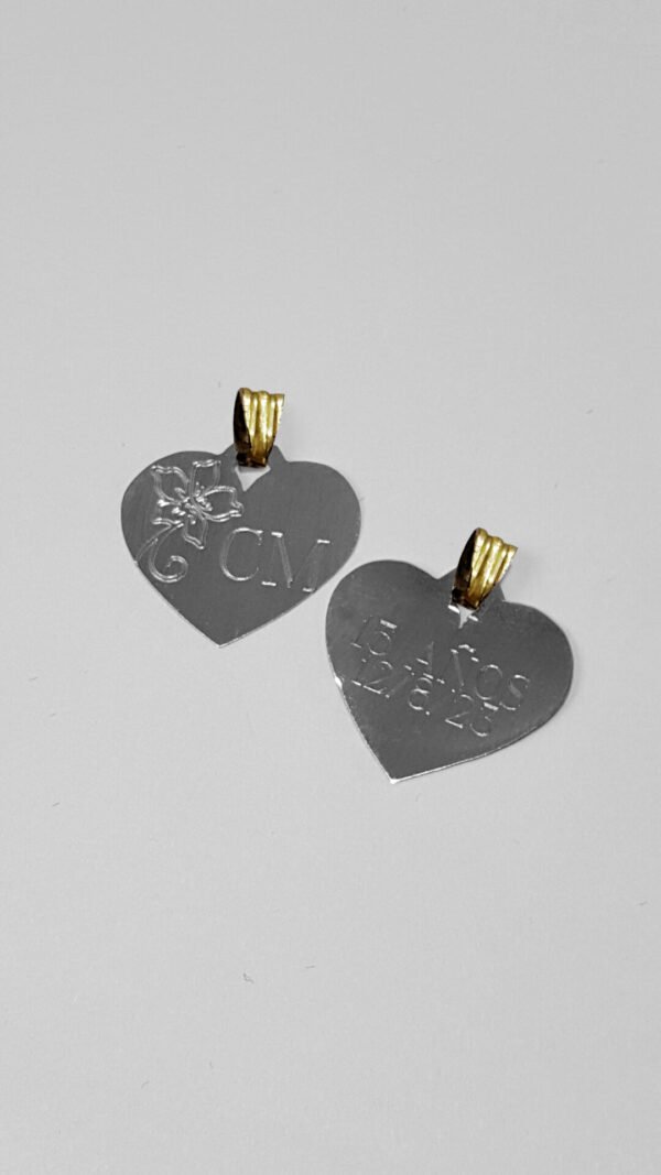 Conjunto Plata Y Oro Cadena + Dije Medalla Mediana Corazón - Imagen 4