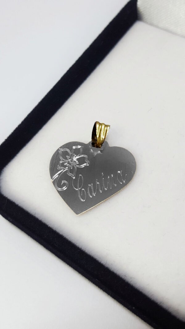 Conjunto Plata Y Oro Cadena + Dije Medalla Mediana Corazón - Imagen 5
