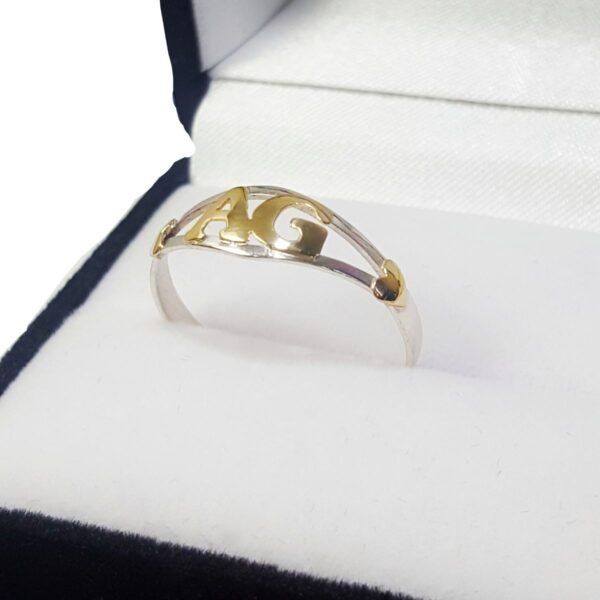 Anillo Plata 925 Y Oro 18 K Ecologico Doble Inicial Mujer - Imagen 3