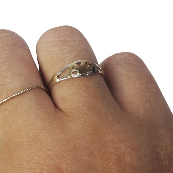 Anillo Plata 925 Y Oro 18 K Ecologico Doble Inicial Mujer - Imagen 2