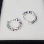 Par De Aros Argollas Plata 925 Con Piedras Cierre Italiano