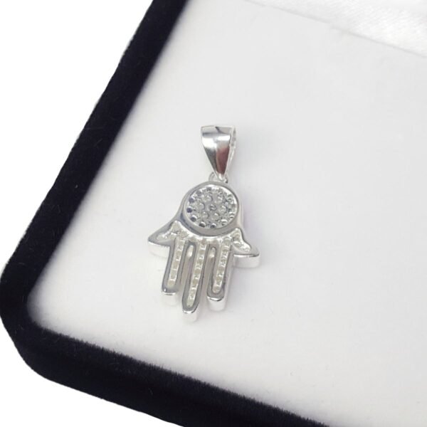 Dije Plata 925 Mano Fátima Con Piedras Blancas Y Azules - Imagen 2