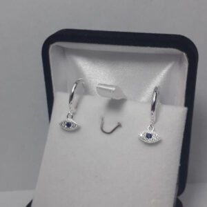 Par Aros Argollas Dijes Ojo Turco Con Piedras Plata 925