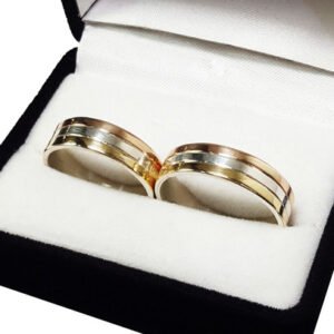 Par Alianzas Plata 925 Y Oro 18k Compromiso Boda Tricolor