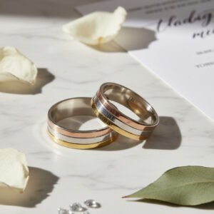 Par Alianzas Plata 925 Y Oro 18k Compromiso Boda Tricolor