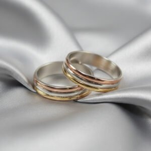 Par Alianzas Plata 925 Y Oro 18k Italianas Boda Tricolor